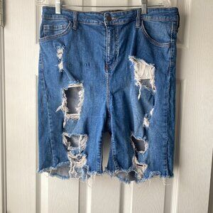 Fashion Nova | Blue Denim Distressed Cutoff Bermuda Jean Shorts